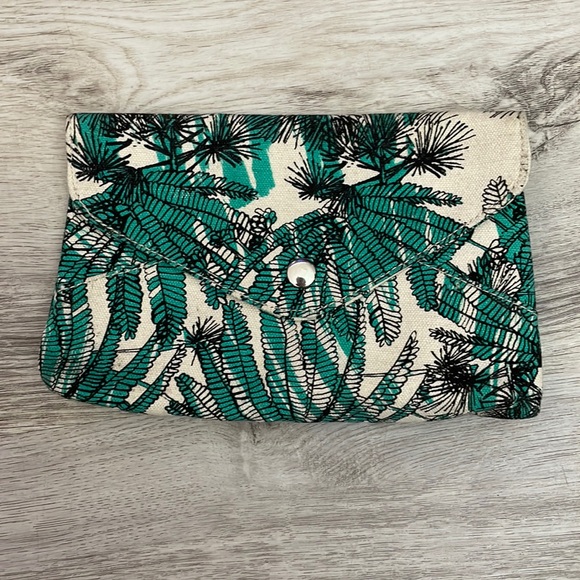 Origins Handbags - Origins Green, Black & Off White Leaf Print Snap Front Mini Clutch 100% Cotton